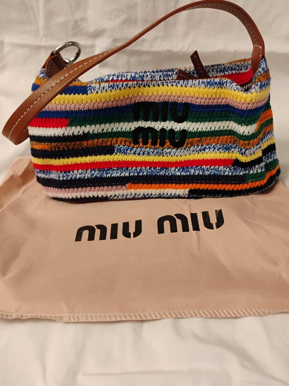 Miu Miu Multicolor Striped Crochet Shoulder Bag